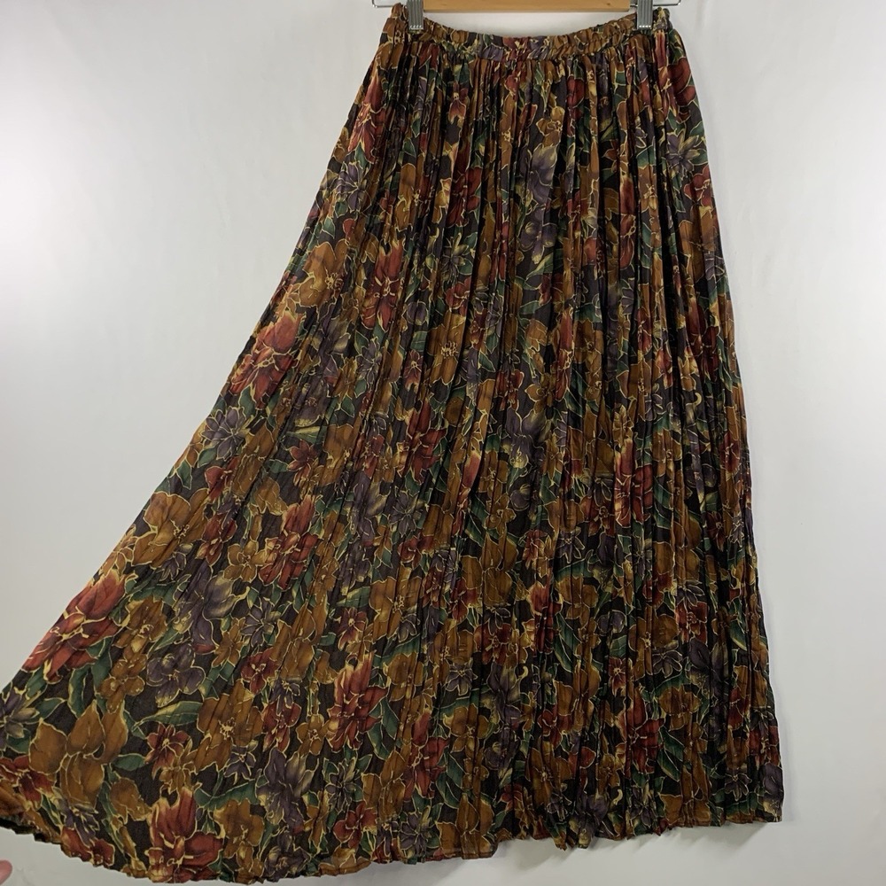 VTG 90s Whimsigoth Dark Floral Broomstick Maxi Skirt XS Boho Grunge Cottage USA